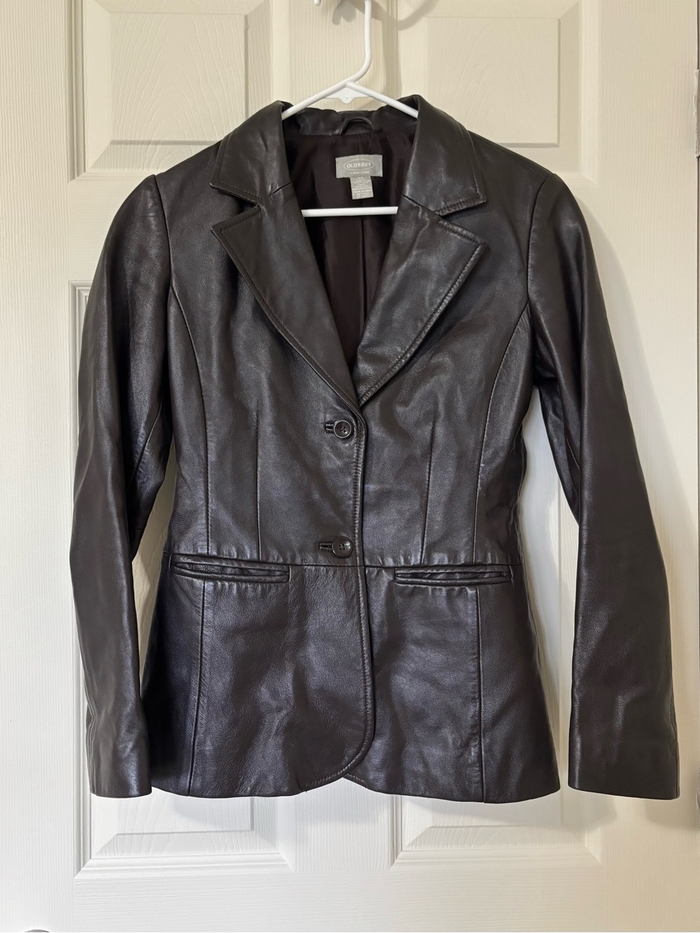 Vintage Old Navy Women's Chocolate Brown Leather Blazer Jacket